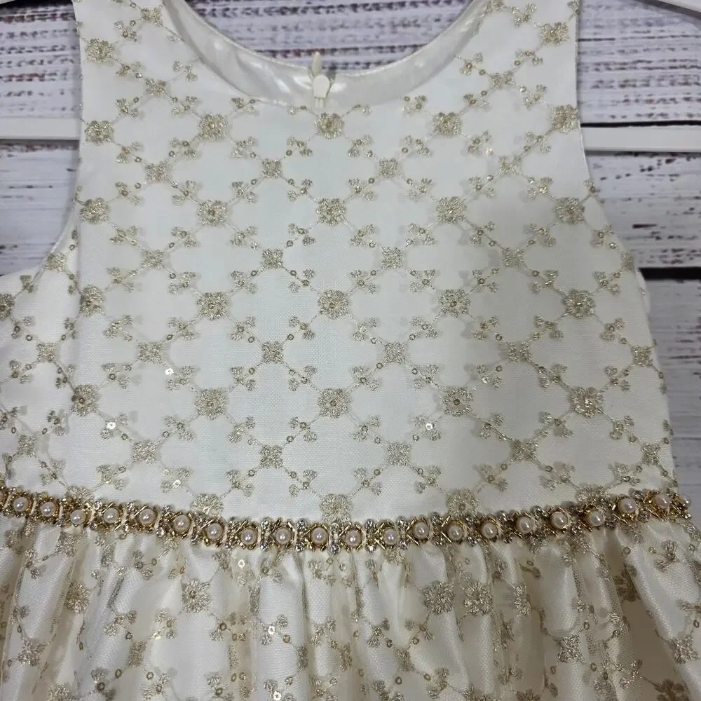 American Princess Girls Ivory Gold Glitter Tulle Party Dress Sleeveless